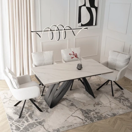 Stół Rozkładany DEVON 160-220 cm Biały Marmur/Czarny