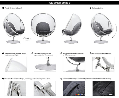Fotel BUBBLE STAND 2 poduszka czarna - akryl, chrom, ekoskóra