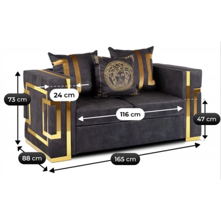 Sofa PALLAZO 2S Dwuosobowa Czarno/Złota