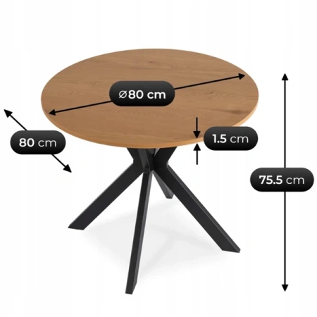 Stół LAUREN 80 cm Dąb Złoty/Czarny