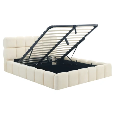 Łóżko 160x200 MURCJA Welurowe Kremowe Z Pojemnikiem