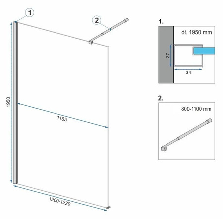 ŚCIANKA PRYSZNICOWA AERO OMBRE BLACK/BLACK 110