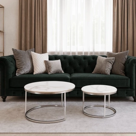 Zestaw Stolików AMARA MAX Biały Marmur/Srebrny