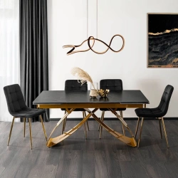 Stół LUIGI 160-240 cm Czarny marmur/Złoty