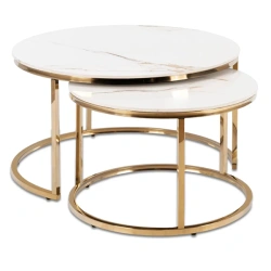 Zestaw Stolików Ceramicznych MILANO Biały Marmur/Złoty