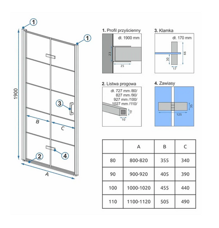 DRZWI PRYSZNICOWE MOLIER BLACK 110