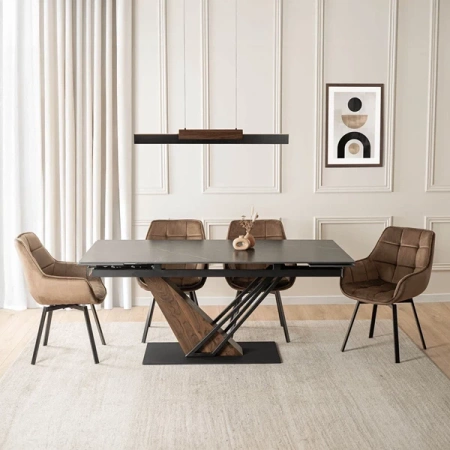 Stół REX 2 180-240 cm Czarny Marmur/Orzech