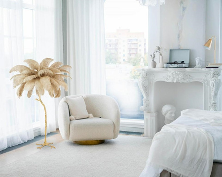 MOOSEE lampa podłogowa TIFFANY 175        beżowa mosiądz / naturalne pióra