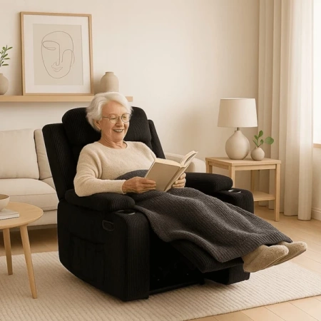 Fotel Masujący BOX Czarny Sztruksowy