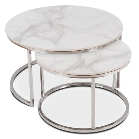 Zestaw Stolików AMARA MAX Biały Marmur/Srebrny