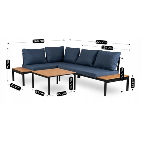 Zestaw Mebli Ogrodowych NORMAN Granatowy/Czarny