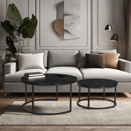 Zestaw Stolików MAURO MAX Czarny Marmur