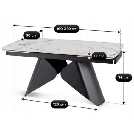 Stół Rozkładany Ceramiczny VERONA 160-240 cm Biały Marmur/Czarny