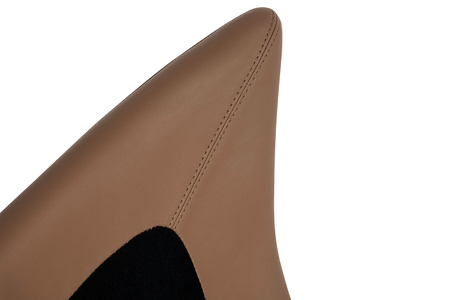 Fotel bujany OTILIA brązowa pepitka -  drewniane płozy, ekoskóra