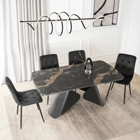 Stół Rozkładany Ceramiczny VERONA 160-240 cm Czarny Marmur/Czarny