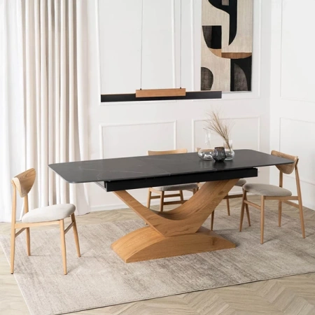 Stół ALICANTE 160-200 cm Czarny marmur/Dąb