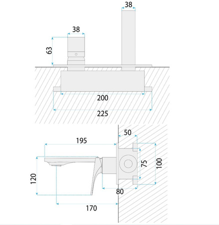 BATERIA UMYWALKOWA PODTYNKOWA JOE ZŁOTA SZCZOTKOWA