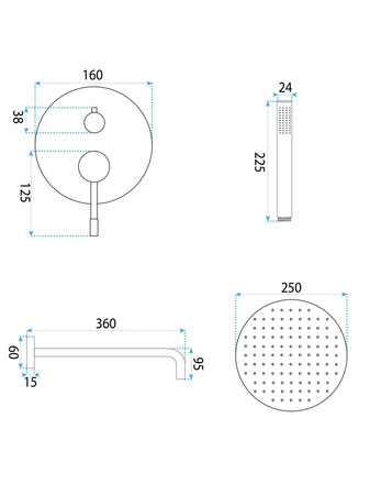 ZESTAW NATRYSKOWY PODTY LUNGO DIAMOND MIEDŹ + BOX