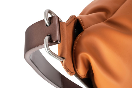 Fotel ARNI LOW z podnóżkiem pomarańczowy  - ekoskóra, miedz