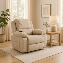 Fotel Masujący z Funkcją Wstawania FENIX Beżowy Sztruksowy