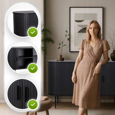 Komoda Dwudrzwiowa Rozsuwana 180 cm TRISH Czarna