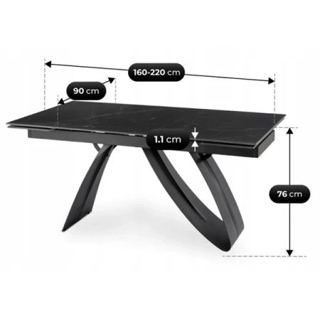 Stół Rozkładany DEVON 160-220 cm Czarny Marmur/Czarny