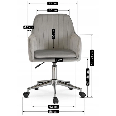 Fotel Obrotowy TOM Szary Welurowy