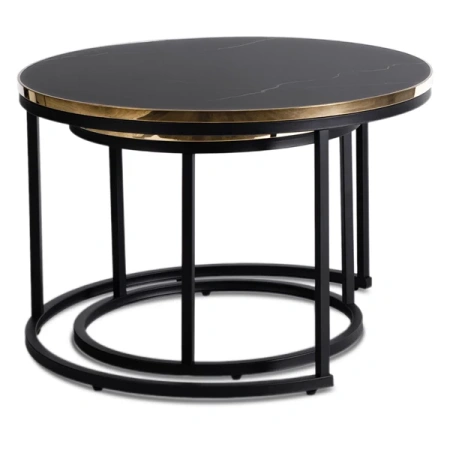 Zestaw Stolików ARON Czarny Marmur/Złoty
