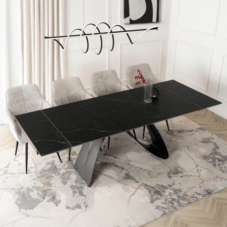 Stół Rozkładany DEVON 160-220 cm Czarny Marmur/Czarny