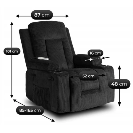 Fotel Masujący BOX Czarny Sztruksowy