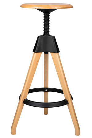 Krzesło barowe regulowane TOM czarne - polipropylen, drewno bukowe