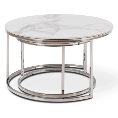 Zestaw Stolików AMARA MAX Biały Marmur/Srebrny