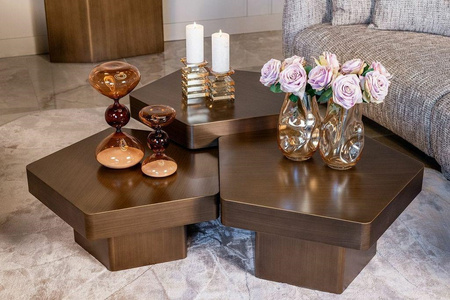 RICHMOND zestaw stolików kawowych HEXA    szczotkowane złoto