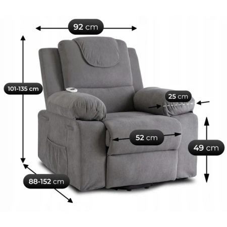 Fotel Masujący z Funkcją Wstawania FENIX Szary