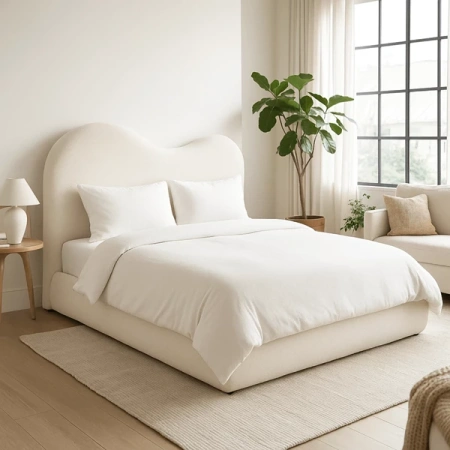 Łóżko 180x200 TALINN Boucle Kremowe Z Pojemnikiem