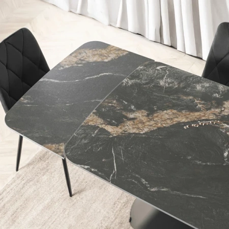 Stół Rozkładany Ceramiczny VERONA 160-240 cm Czarny Marmur/Czarny