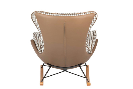 Fotel bujany OTILIA brązowa pepitka -  drewniane płozy, ekoskóra