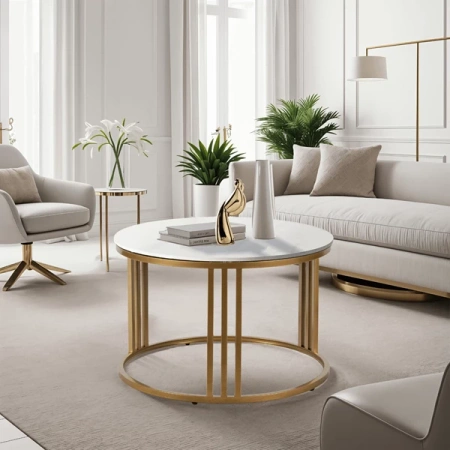 Stolik KORIN Biały Połysk/Złoty