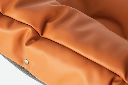 Fotel ARNI LOW z podnóżkiem pomarańczowy  - ekoskóra, miedz