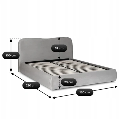 Łóżko 160x200 BRISTOL Szare Z Pojemnikiem