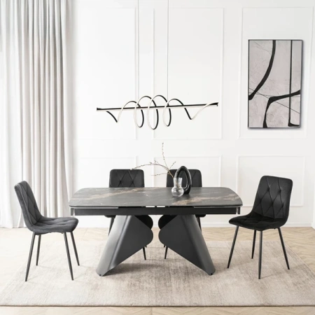 Stół Rozkładany Ceramiczny VERONA 160-240 cm Czarny Marmur/Czarny