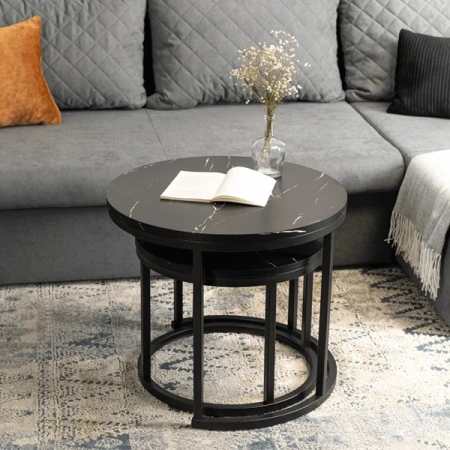 Zestaw Stolików MAURO Czarny Marmur