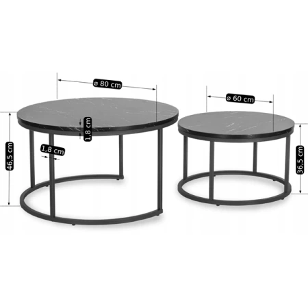 Zestaw Stolików MAURO MAX Czarny Marmur