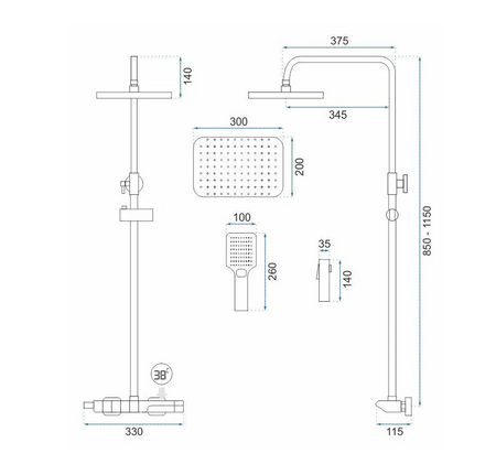 ZESTAW NATRYSKOWY ROB ZŁOTY SZCZOTKOWANY TERMOSTAT