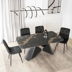 Stół Rozkładany Ceramiczny VERONA 160-240 cm Czarny Marmur/Czarny