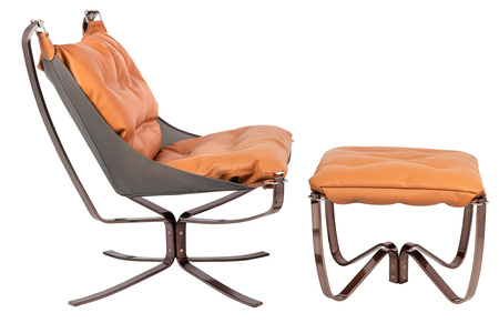Fotel ARNI LOW z podnóżkiem pomarańczowy  - ekoskóra, miedz