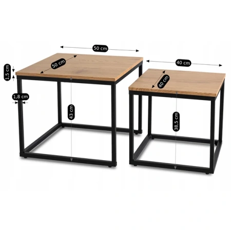 Zestaw Stolików CARMI Dąb Złoty/Czarny