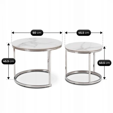 Zestaw Stolików AMARA Biały Marmur/Srebrny