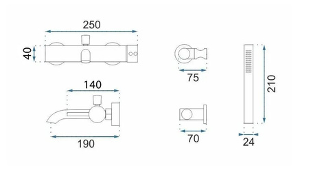 BATERIA WANNOWA LUNGO GRIP ZŁOTA SZCZOTKOWANA