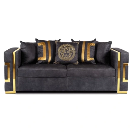 Sofa PALLAZO 3S Trzyosobowa Czarno/Złota